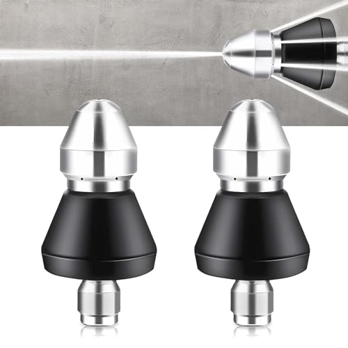 SKARORING 2 Pack Sewer Cleaning Tool High-Pressure Nozzle, Sewer Jetter, Silver, Stainless Steel Body, Jet Valve, Pressure Washer Accessory