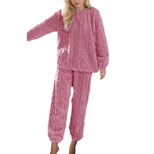 Celanisai Pijama largo de invierno para mujer, conjunto de pijama térmico de 2 piezas, suéter y pantalones largos, ropa de dormir de forro polar de felpa, acogedor, mullido, traje de ocio de color
