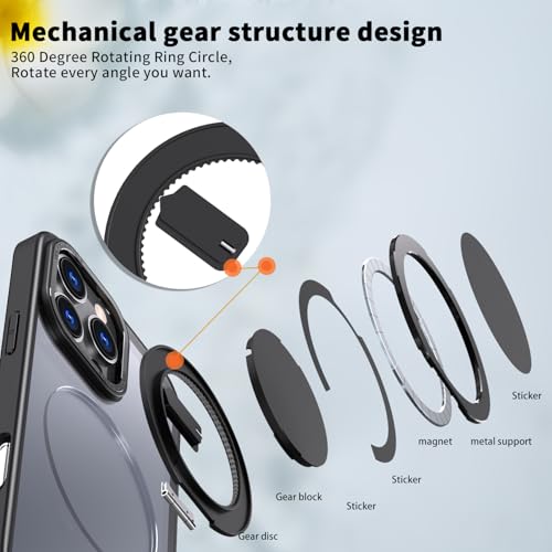 Coque iPhone 16 Pro ultra-mince givrée noire à béquille rotative - 4