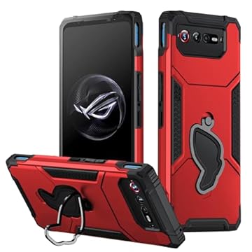 Fanbiya Armor Capa para ASUS ROG Phone 7, 7 Ultimate Case com Kickstand, protetor de câmera, proteção de corpo inteiro resistente à prova de choque para ROG 7 com vidro temperado, Vermelho