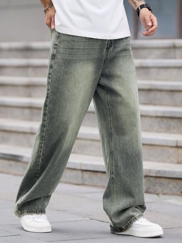 Image of DFGIGT Mens Baggy Jeans Wide Leg Denim Pants Y2k Loose Fit Streetwear | Hip Hop,Vintage 2000s,Jinco Jeans,Straight Leg,5 Pockets
