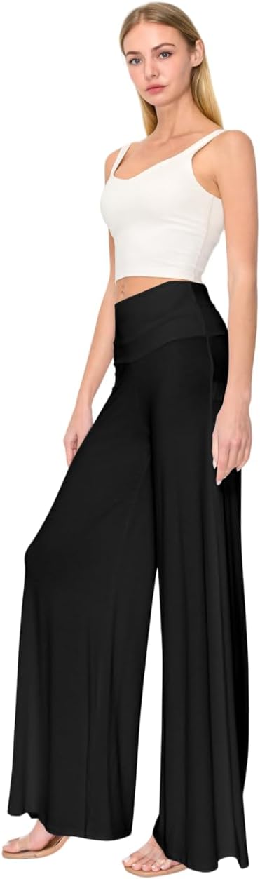 Women Stretchy Wide Leg Palazzo Lounge Pants Casual Comfy High Waist Palazzo Pants - Image 2