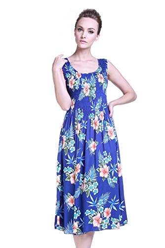 Image of Matchable Family Hawaiian Luau Men Women Girl Boy Clothes in Hibiscus Blue