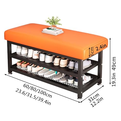Banc à chaussures en métal avec étagère de rangement et assise intégrée gain de place