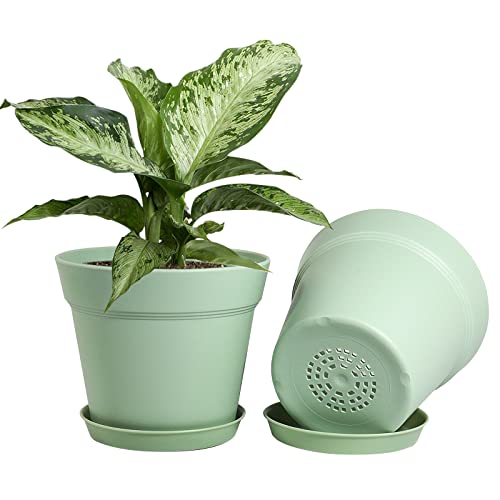 Wousiwer 16 Pack 6 Inch Plastic Planters, Plastic Indoor Planter Flower Pots, Heavy Duty And Stylish 6 Inch Plant Pots For Indoor Plants With Drainage Holes And Tray For Plants Flowers, Green #TOP2