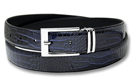 Biagio Croc Embossed NAVY BLUE Mens Bonded Leather Belt Silver-Tone Buckle sz 46