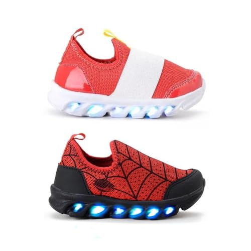 Kit 2 Pares Tenis Infantil Menino Sonic Homem Aranha Led Colorido Calce Facil (VERMELHO, BR, Criança