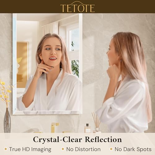 Image of TETOTE 40 inch x 30 inch Bathroom Vanity Mirror Beveled Frameless Rectangle Tempered Wall Mirror for Vanity, Bathroom, Horizontal /Vertical