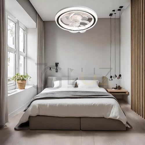 Luminária Ventilador De Teto Led 3 Cores C/Controle Remoto Estrutura Branco Pás Transparente Diâmetr