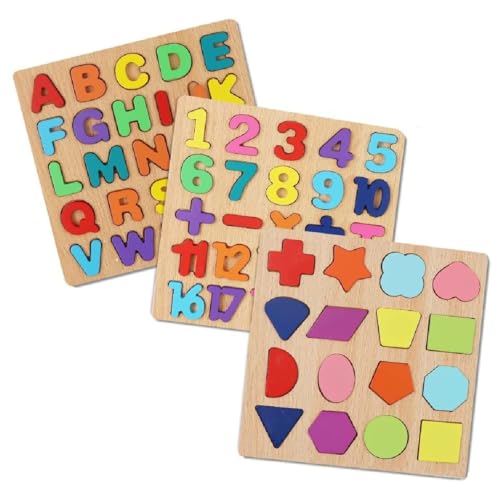 Image of Force24 - Wooden Learning Educational Game Board for Kids, Puzzle Toys for 2 Years Old Boys & Girls (ABC, Numbers & Shapes)
