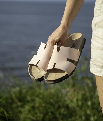 Sandgrens Handmade Unisex Cork Slides | European Top Grain Leather Sandals with Soft Suede Footbed and EVA Rubber Sole | Avila2