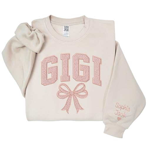 GODMERCH Personalized Embroidered Grandma Sweatshirt Chenille Patch Sweatshirt Gigi Mimi Grandma Nana Gifts Mothers Day