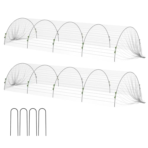 Outsunny Cerchi da Giardino per Serra, Archi per Serra Tunnel Orto con Copertura a Rete, Archetti Flessibili e Clip di Fissaggio, 200x80x41 cm, Bianco