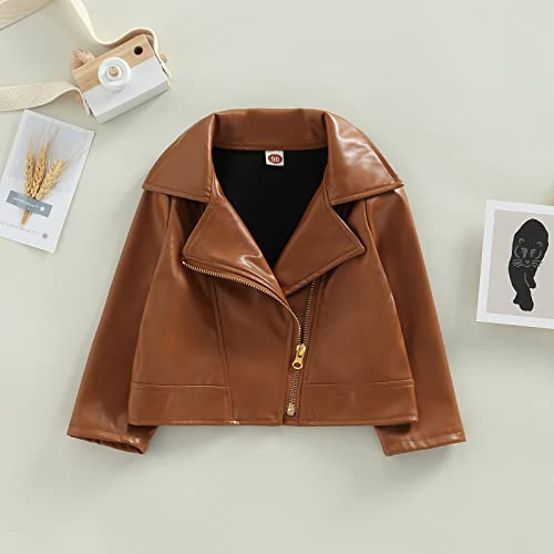Toddler Girl Cute Long Sleeve Zip Up Bomber Leather Jacket Coat Fall Winter Outwear3