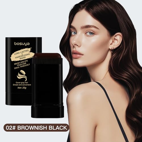 Image of 2 Pack Hair Color Stick Brownish Black for Gray Coverage Temporary Hair Dye Wand for Quick Root Touch Up Easy Washable & Non-Damaging Formula