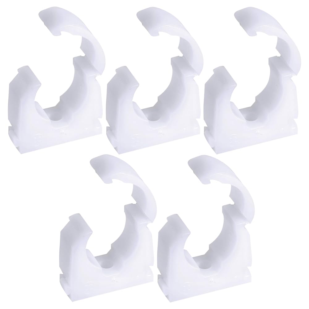 Pipe Clips 15mm x 5 Pcs - (5/8 inch) Single Hinged White Plastic Pipe Clips Suitable for Copper Pipe, Pushfit Pipe, PVC Pipe - Pipe Fitting Clamps - Concept4u