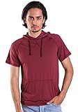 Gary Com Men's Short Sleeve Hoodie T Shirt Summer Pullover Sweatshirt with Kangaroo Pocket Burgundy L