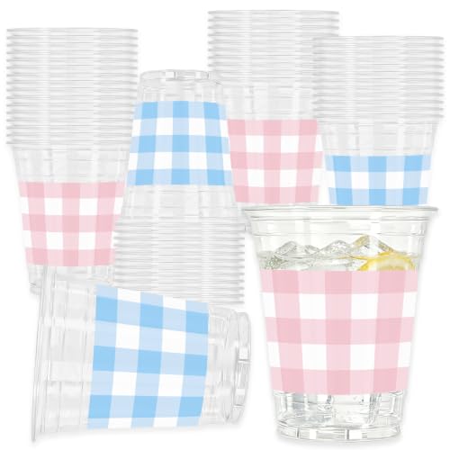 SEQQUXU pink and blue gingham 12-ounce cups