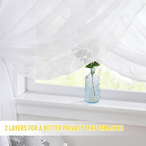 Nicetown 3 Layers Romantic Patio Door Curtains, Rod Pocket Soft Voile Sheer Ruffle Curtains In Shabby Chic Style With 2 Tie Backs For Bedroom/Princess Bed Canopy, W100 X L95, White, 1 Panel #TOP5