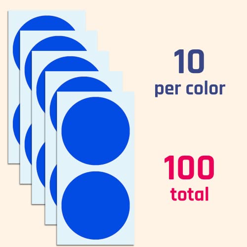 100 Stück - 75mm Klebepunkte Bunt Groß, Farbige Aufkleber Markierungspunkte - 10 Farben