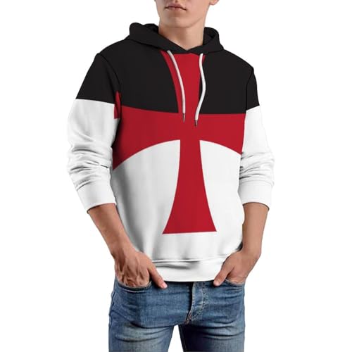 Crusaders Knights Templar Flag Mens Casual Hooded Collar Drawstring Hoodies Pullover Long Sleeve Sweatshirts
