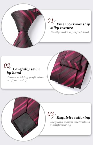 Image of HISDERN Mens Striped Ties Classic Silk Woven Tie and Pocket Square Set Formal Business Necktie Handkerchief for Wedding