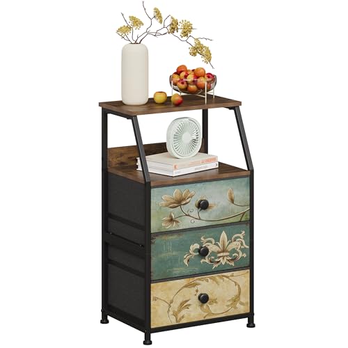 VEDECASA Cómoda con 3 cajones de tela con estante abierto, tocador bohemio, armario de almacenamiento, mesita de noche, mesa auxiliar para dormitorio, sala de estar