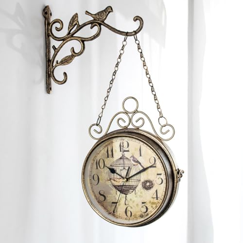 Horloge murale vintage double face industrielle pour décoration intérieure extérieure