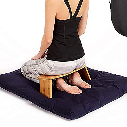 Banc de Méditation Pliable, Tabouret de Yoga Simple, Tabouret À Genoux Parfait, Banc de Yoga Ergonomique en Bambou – Comprend Un Sac de Transport