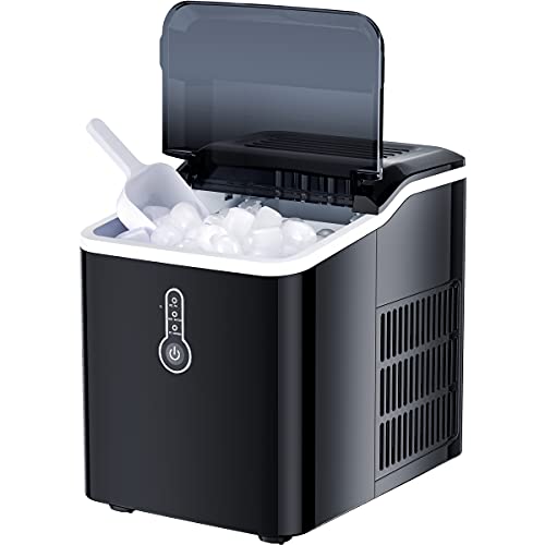 Counter Ice Maker Machine, Make 26lbs Ice in 24 Hours Ice Maker Countertop, 9 Cubes in 7mins Ice Maker Machine with LED Display, Ice Scoop and Basket for Home Bar RV