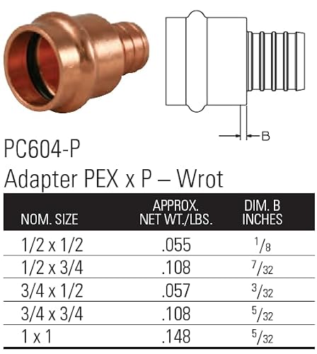 NIBCO Fig No PC604-P, 1/2 in. Copper Adapter PEX x Press, Leak Detect