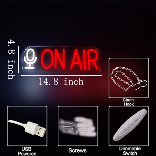 Image of On Air Neon Sign LED Light for Live Streaming, Recording Studio, Bedroom, and Game Room Wall Decor, Vibrant LED Neon for Content Creators, Gamers, and Broadcasters