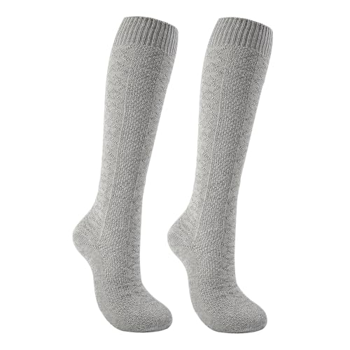 LGFKJNNJ Long German Bavarian Socks for Men Knee-High Lederhosen Socks with Embroidery Traditional Oktoberfest Costume Accessory (US Alpha Large Regular Regular Grey)
