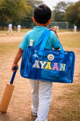 Image of AICA Personalized Name Embroidered Letters & Patch Duffle Bag for Kids Boys & Girls Age 1-18 Years Age Group (Babyblue) | Gift for Boys Girls Kids