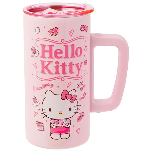 Opiniones de Tazas de hello kitty de esta semana. 44 Silver Buffalo Sanrio Hello Kitty - Taza de viaje de acero inoxidable de doble pared con asa, 15 onzas