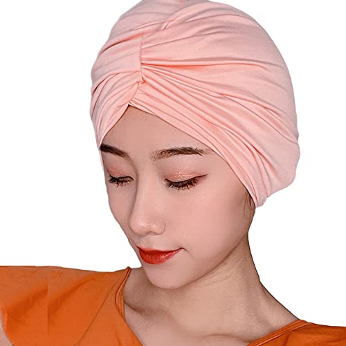 Lopsity Womens Swim Cap Bathing Cap Turban Long Short Hair Pleated Knotted Swimming Cap Soft Beanie Cap for Women Girls (Pink)