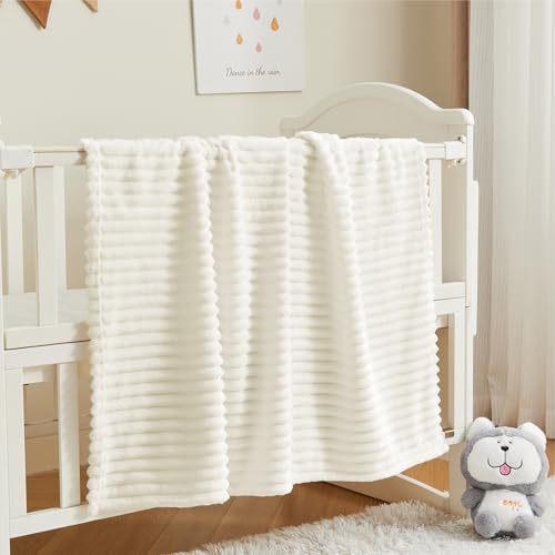 Image of BEDELITE Baby Blankets for Boys Girls 30 inchx 40 inch - 3D Ribbed Jacquard Cute Fuzzy Fleece Blanket, Warm and Breathable Soft Cozy Infant Toddler Blanket for Newborn All Seasons Suitable, Cream