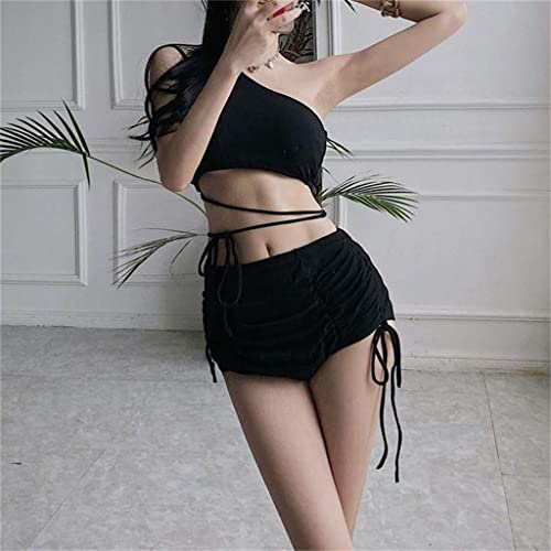 Bikini noir métallisé de prestige coupe trois points froncée taille L