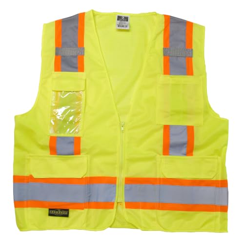 Image of Radians SV6 Class 2 Surveyor Safety Vest, Solid Front, Mesh Back, Green, XL | Contrasting Trim
