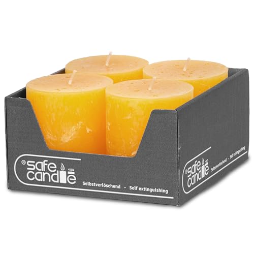 DecoLite Stumpenkerzen Rustic 4er Set 80x70 mm | Selbstverlöschend...