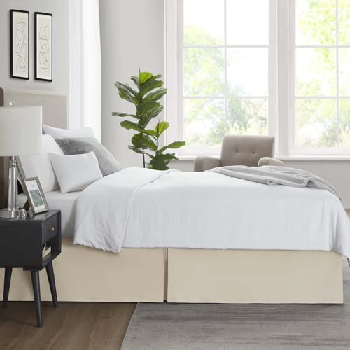 Image of Nestl Cream Bed Skirt Queen Size - Queen Bed Skirt 14 Inch Drop - Brushed Microfiber - Hotel Quality Pleated Bed Skirt - Shrinkage & Fade Resistant