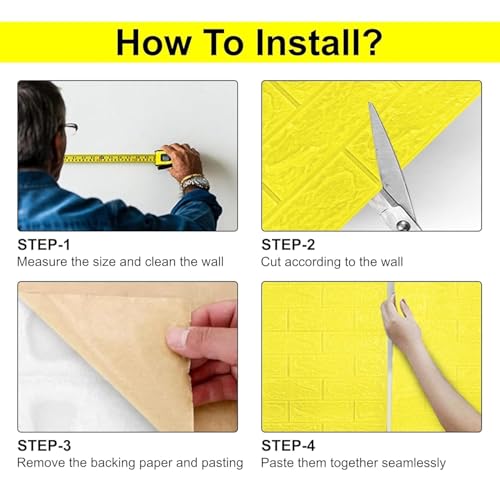 Image of TEKCOOL Self-Adhesive Waterproof PE Foam 3D Wall Panels Wallpaper Sticker for Bathroom, Living Room, and Home Decoration (70 x 77cm, Appx. 5.8Sq Feet)-5 Piece-Yellow'