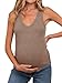 Tankaneo Womens Maternity Tank Tops Sleeveless V Neck Ribbed Knit Shirts Fitted Summer Casual Curved Hem Pregnancy Clothes Khaki