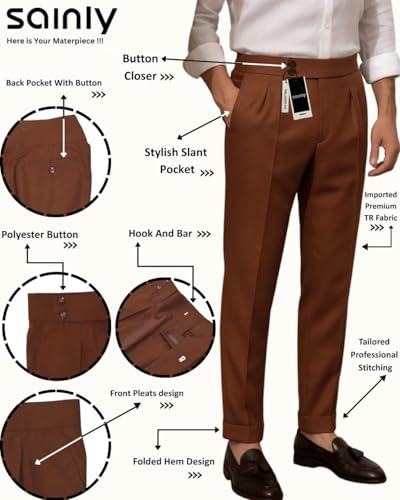 Men Rust Gurkha Stylish Pant Formal Wedding Party Wear Pant2