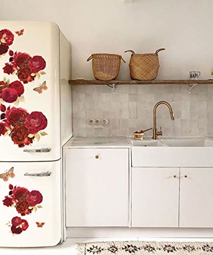 Mitoykus Large Red Rose Floral Wall Decal Flower Gold Butterfly Jumbo Wall Sticker For Living Room Bedroom Wedding Arch #TOP5