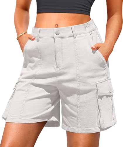 LYHIPSS White Shorts for Woman Cargo Shorts Women Bermuda Knee Length Long Jeans Travel Cruise Outfits 2025 Fashion White XL