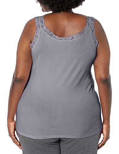 Just My Size Women's Plus Size Stretch Jersey Lace Trim Tank, Light Steel, 2X #TOP1