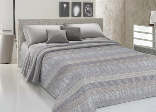 CapitanCasa Colcha de piqué ligera de verano, 100% algodón, fabricada en Italia, fantasía azteca, plaza y media, gris