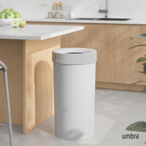 Image of Umbra Vento Kitchen Trash Can, Open Top 16.5 Gallon Garbage Can, Grey | Durable construction, compatible with drawstring bags, residential or commercial use, wipe clean maintenance