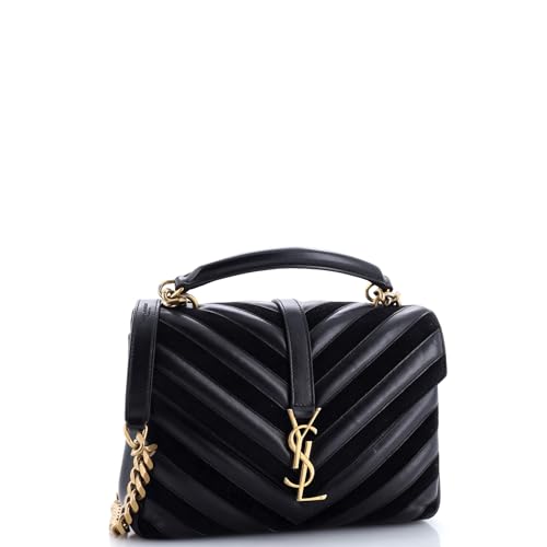 Saint Laurent, Pre-Loved Classic Monogram College Bag Matelasse Chevron Leather and Suede Medium, Black2